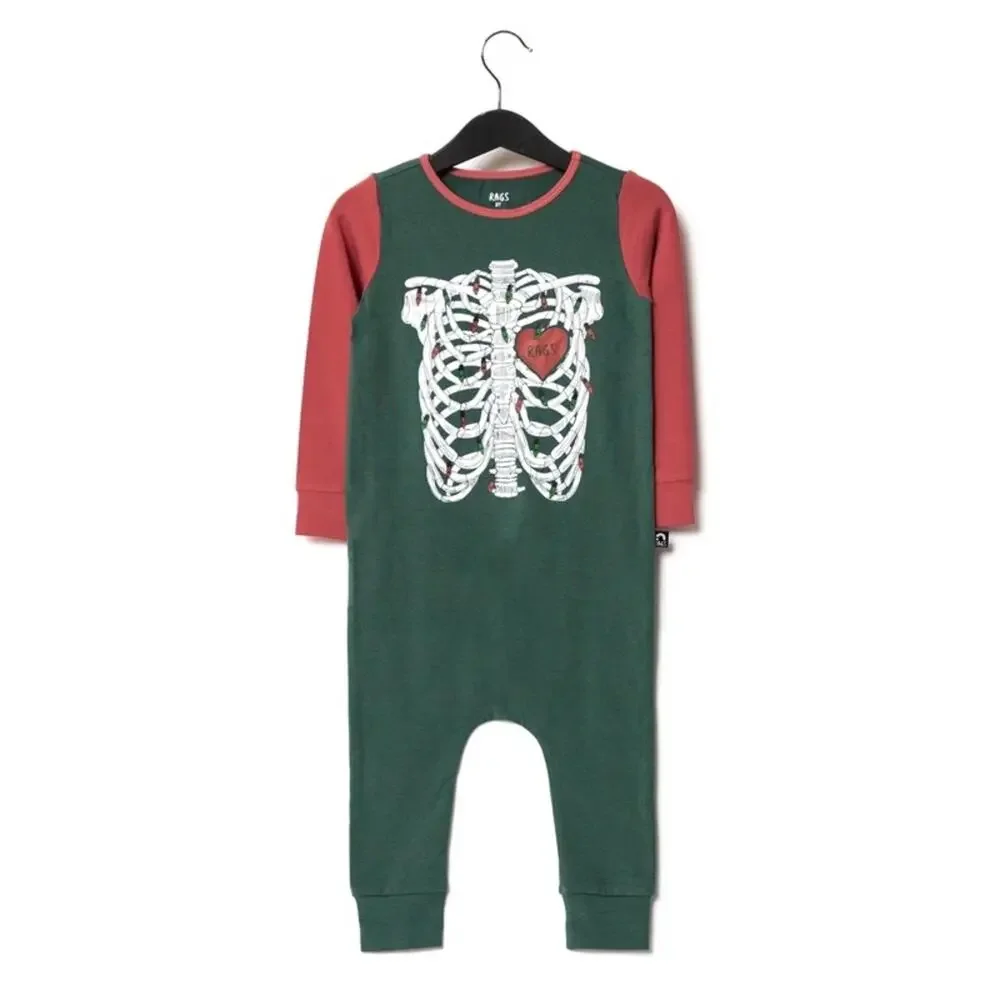 Rags to Raches NWT unisex holiday Christmas skelly skeleton one piece romper
